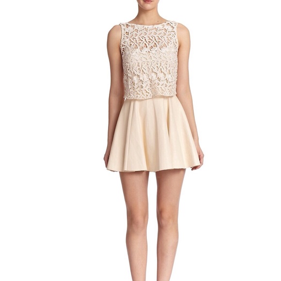 Alice + Olivia Leather Flare mini Dress - Picture 3 of 12